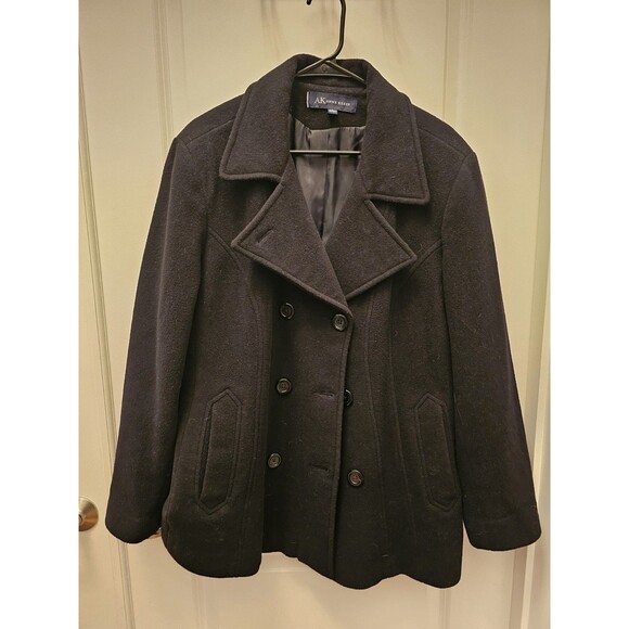 Anne Klein Jackets & Blazers - AK Anne Klein Coat Womens L Black Peacoat Wool Blend Double Breasted Lined